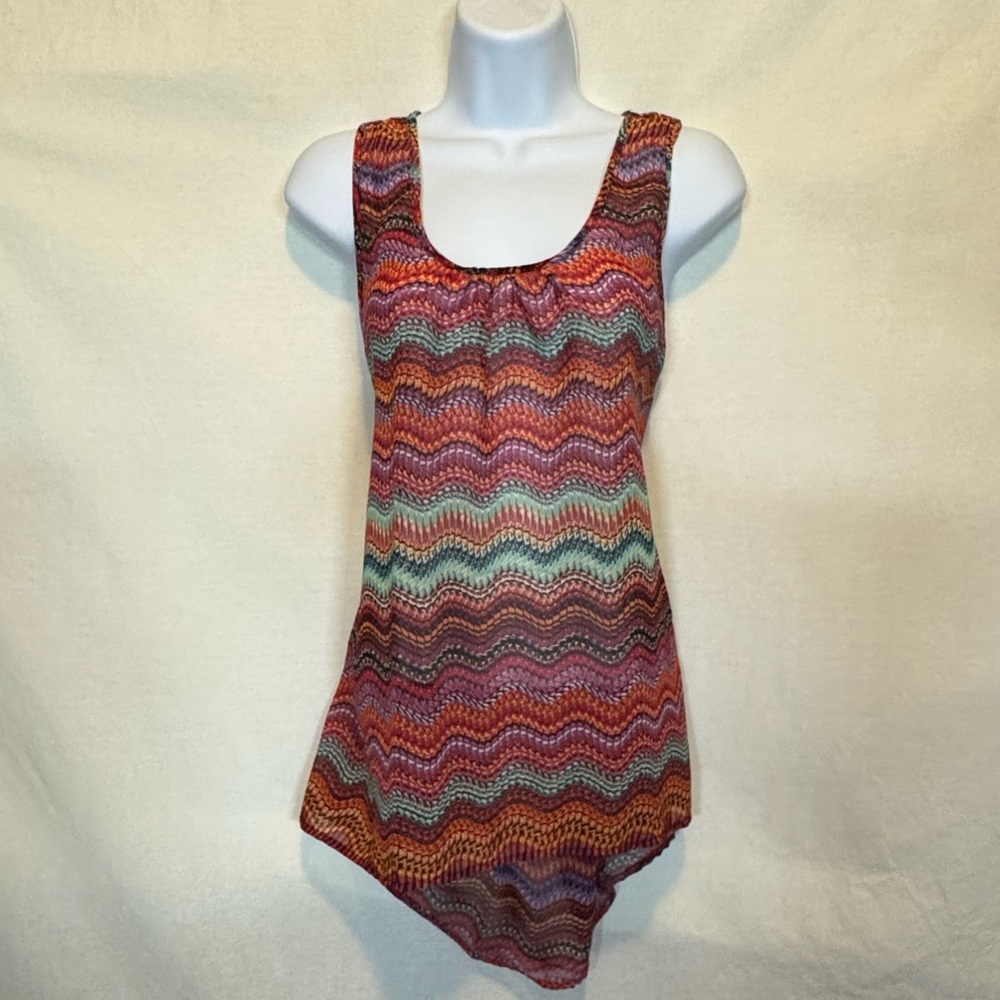 F-100 Mileage Colorful Racer Back Sleeveless Hi Lo Pullover Tank Top Size XL